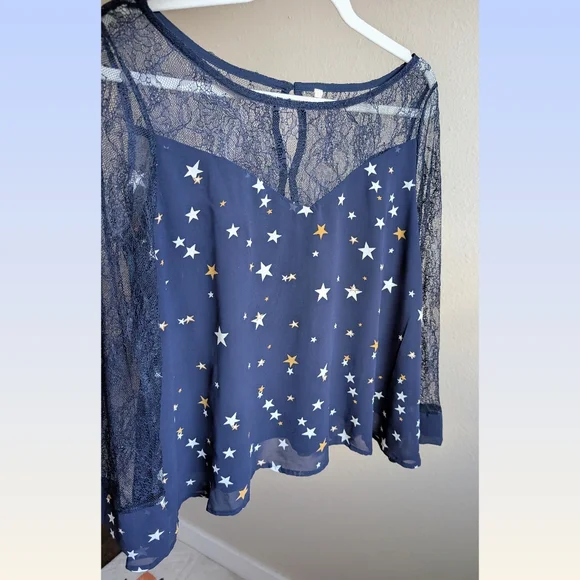 Starry Night Blouse in Midnight Blue with Lace Sleeves and Back - Picture 8 of 12
